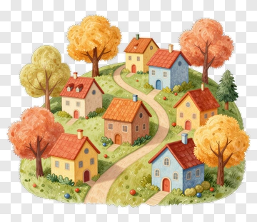 Colorful Village With Autumn Trees PNG
