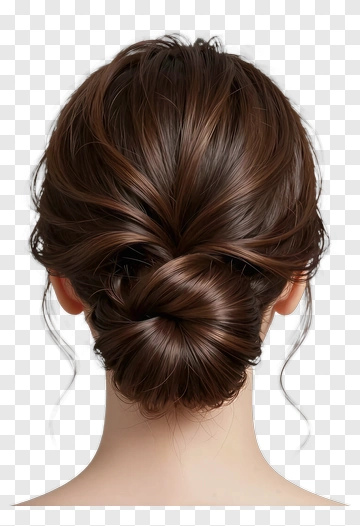 Brown Hair Bun With Loose Strands PNG