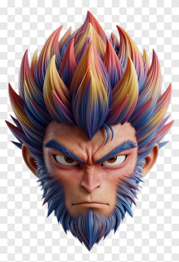 3D Character With Colorful Spiky Hair PNG
