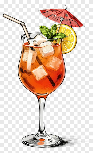 Colorful Cocktail With Umbrella And Lemon Slice PNG