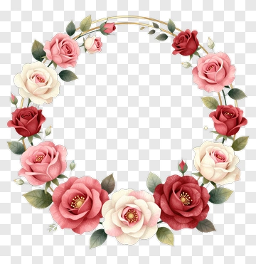 Flower Bouquet Frame With Pink And Red Roses PNG