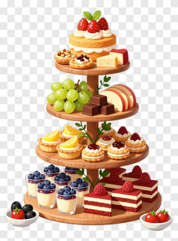 Dessert Platter With Cakes And Fruits PNG