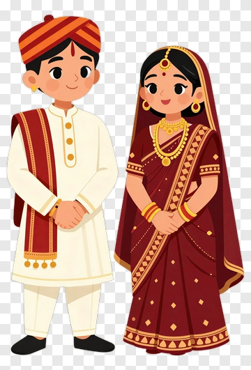 Cartoon Indian Couple In Traditional Attire PNG