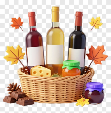 Basket Of Wine Bottles And Snacks PNG