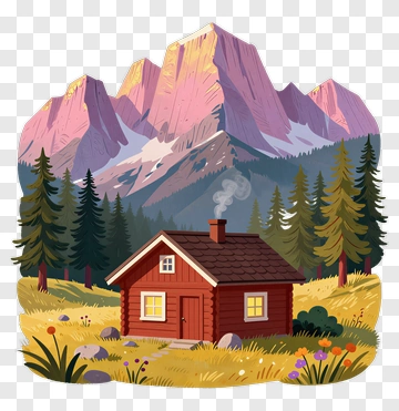 Mountain Cabin In A Forest PNG