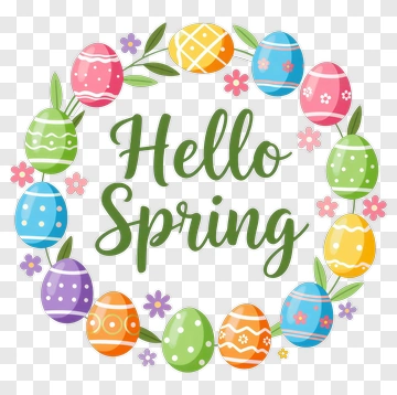 Colorful Easter Eggs Wreath With Hello Spring Text PNG