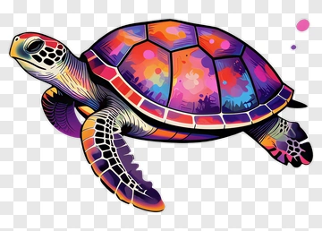 Colorful Turtle Swimming PNG