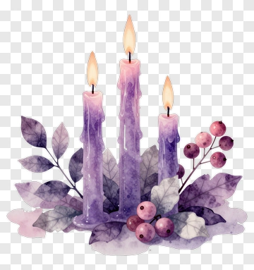 Watercolor Purple Candles With Leaves And Berries PNG