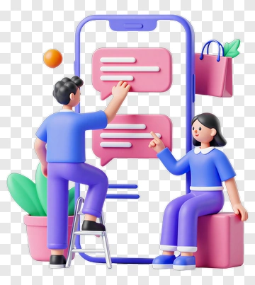 3D People Interacting With Mobile Chat Interface PNG