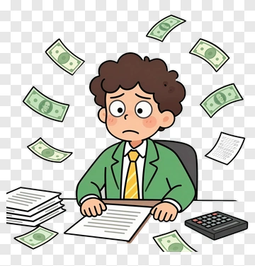 Stressed Businessman Overwhelmed With Money And Paperwork PNG