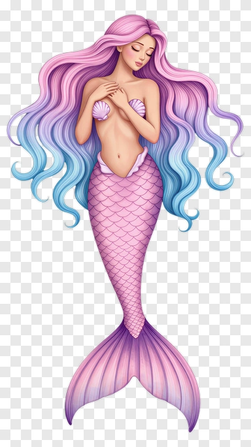 Mermaid With Long Colorful Hair PNG