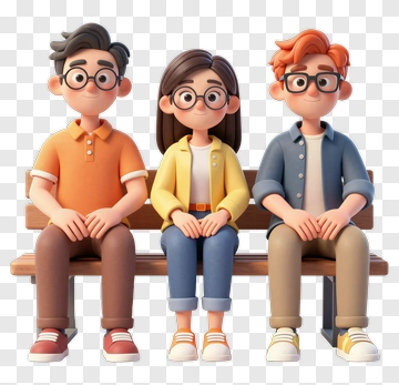 Cartoon Friends Sitting On A Bench PNG