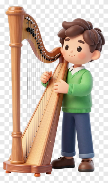 3D Boy Playing A Harp PNG
