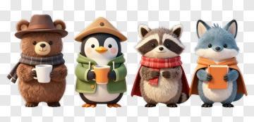 Cute Animals Holding Cups PNG