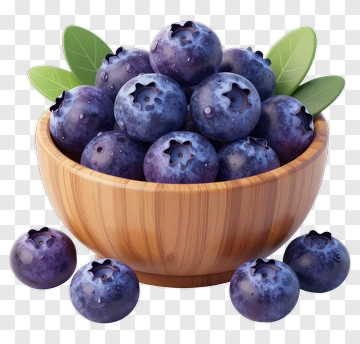 Wooden Bowl Filled With Fresh Blueberries PNG