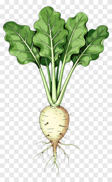 Cartoon Radish With Green Leaves PNG