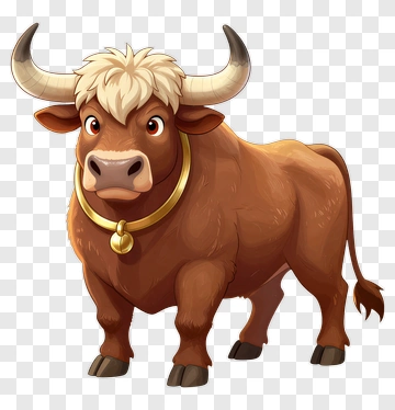 Cartoon Bull With A Bell PNG