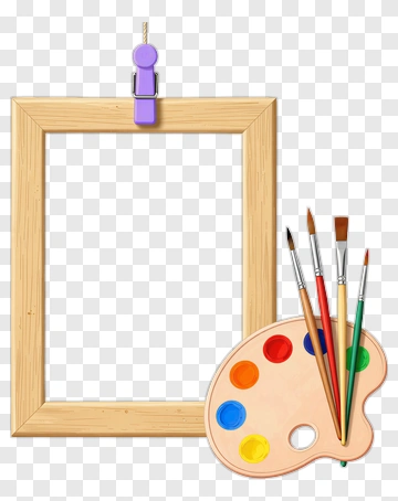Wooden Frame With Paint Palette And Brushes PNG