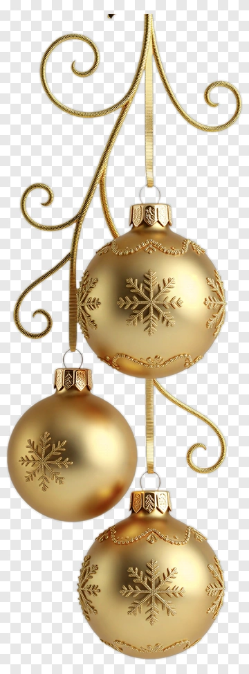 Golden Christmas Ornaments Hanging With Snowflake Design PNG