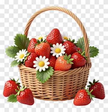 Strawberry Basket With Flowers PNG