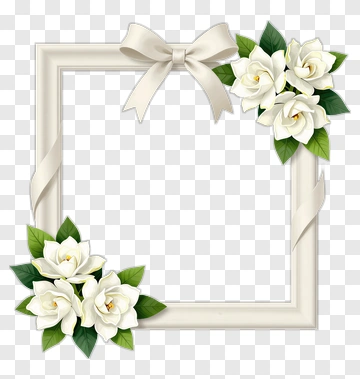 Floral Frame With White Roses And Ribbon PNG