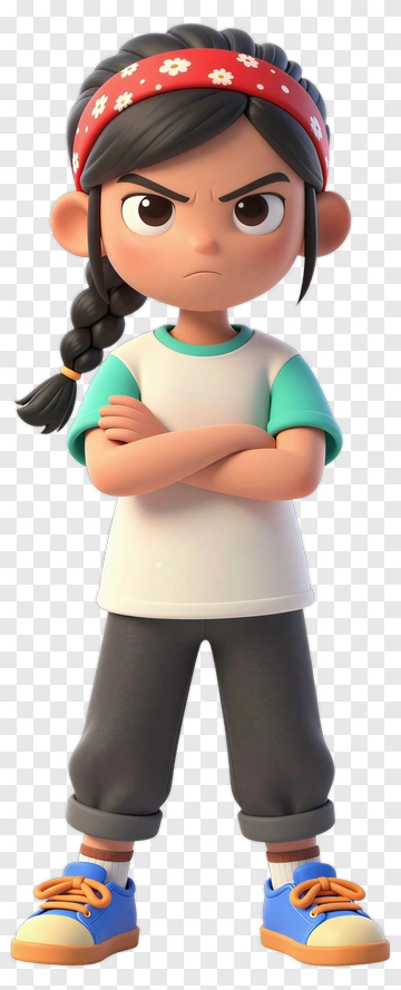 Cartoon Girl Standing With Arms Crossed PNG