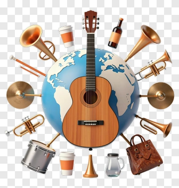 Musical World Composition With Guitar And Instruments PNG