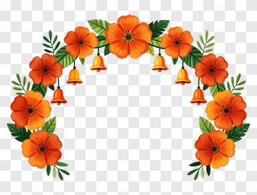 Colorful Floral Arch With Orange Flowers And Bells PNG