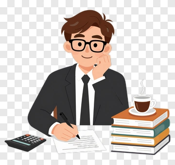 Businessman Writing At A Desk With Books And Coffee PNG