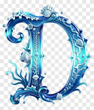 Decorative Letter D With Marine Elements PNG