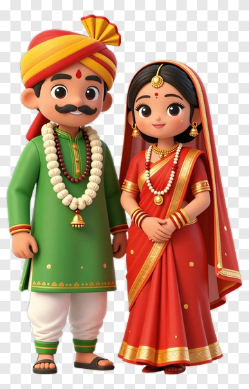 Cartoon Couple In Traditional Indian Attire PNG