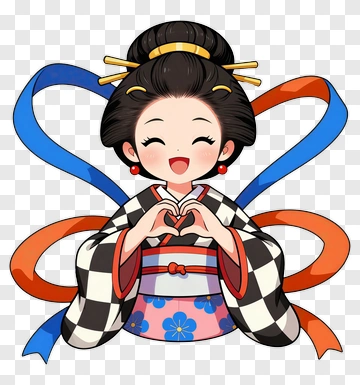 Cartoon Girl In Kimono Making A Heart Gesture PNG