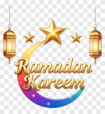Ramadan Kareem Greeting With Lanterns And Stars PNG