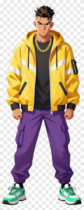 Stylish Young Man In Yellow Jacket And Purple Pants PNG
