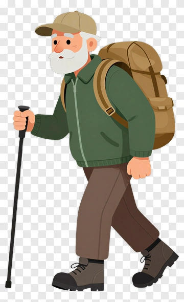 Elderly Man Hiking With A Backpack PNG