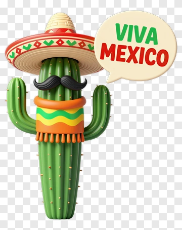 Cartoon Cactus With Sombrero And Viva Mexico Speech Bubble PNG