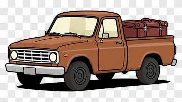 Cartoon Pickup Truck With Brown Luggage PNG