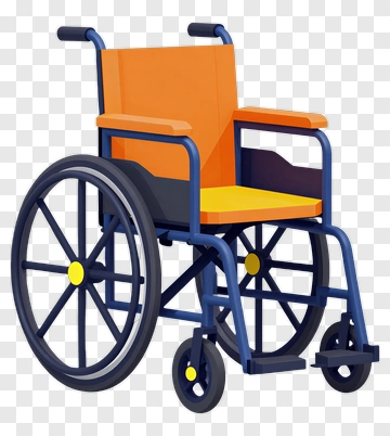 3D Wheelchair With Orange And Yellow Seat PNG