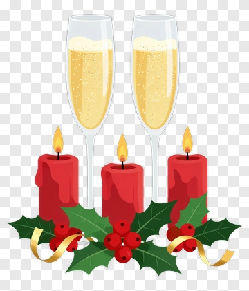 Christmas Celebration With Champagne And Candles PNG