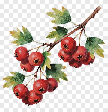 Watercolor Hawthorn Berries On Branch PNG