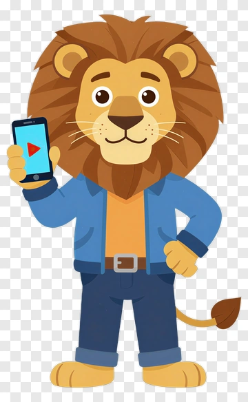 Cartoon Lion Holding A Smartphone PNG