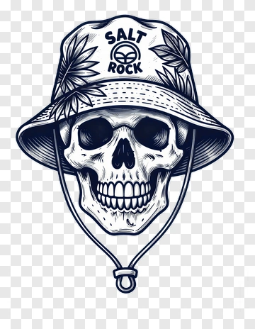 Skull Wearing A Salt Rock Bucket Hat PNG