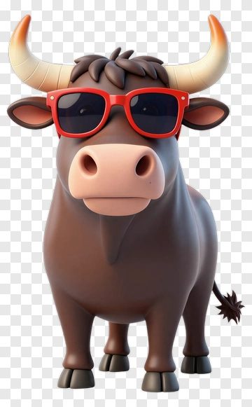Cartoon Bull Wearing Sunglasses PNG