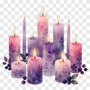 Colorful Candles With Floral Designs PNG