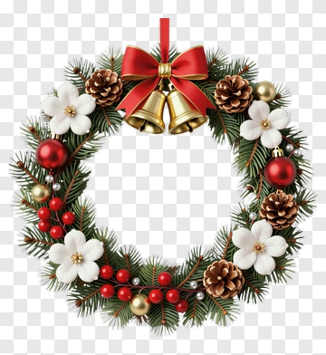 Christmas Wreath With Bells And Flowers PNG