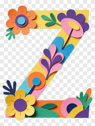 Colorful Paper Z With Flowers PNG