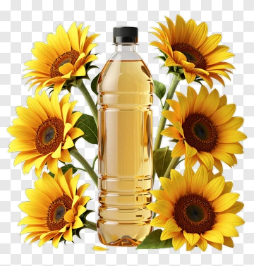 Sunflower Oil Bottle Surrounded By Sunflowers PNG