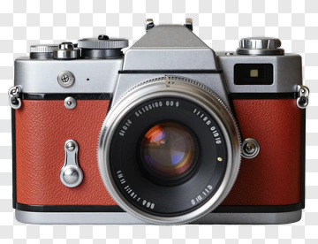 Vintage Camera With Silver And Brown Design PNG