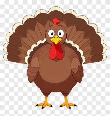 Cartoon Turkey With Colorful Feathers PNG