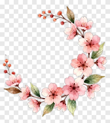 Watercolor Cherry Blossom Floral Wreath PNG